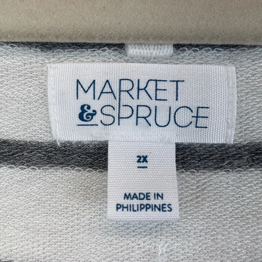 Market & Spruce super soft tee long sleeve 2X gray/white nautical stripe preppy - Picture 3 of 8